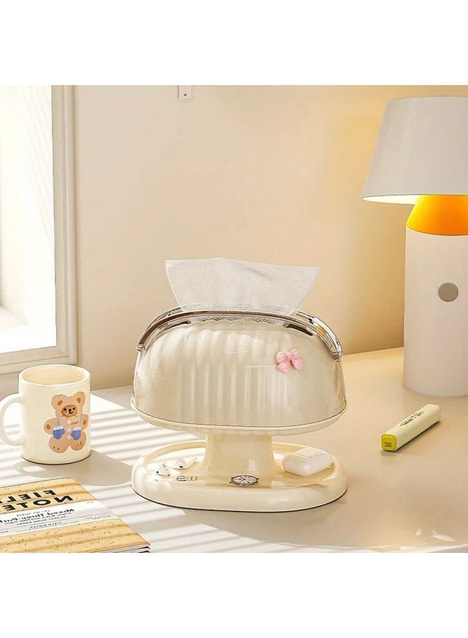Cream Shell Tissue Box With Lid And Bow Label Decorative Napkin Holder - Image 2